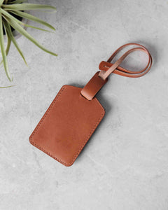 Leather Luggage Tag, Blue and Tan, Back View