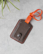Charger l&#39;image dans la galerie, Leather Luggage Tag, Orange and Gray, Front View
