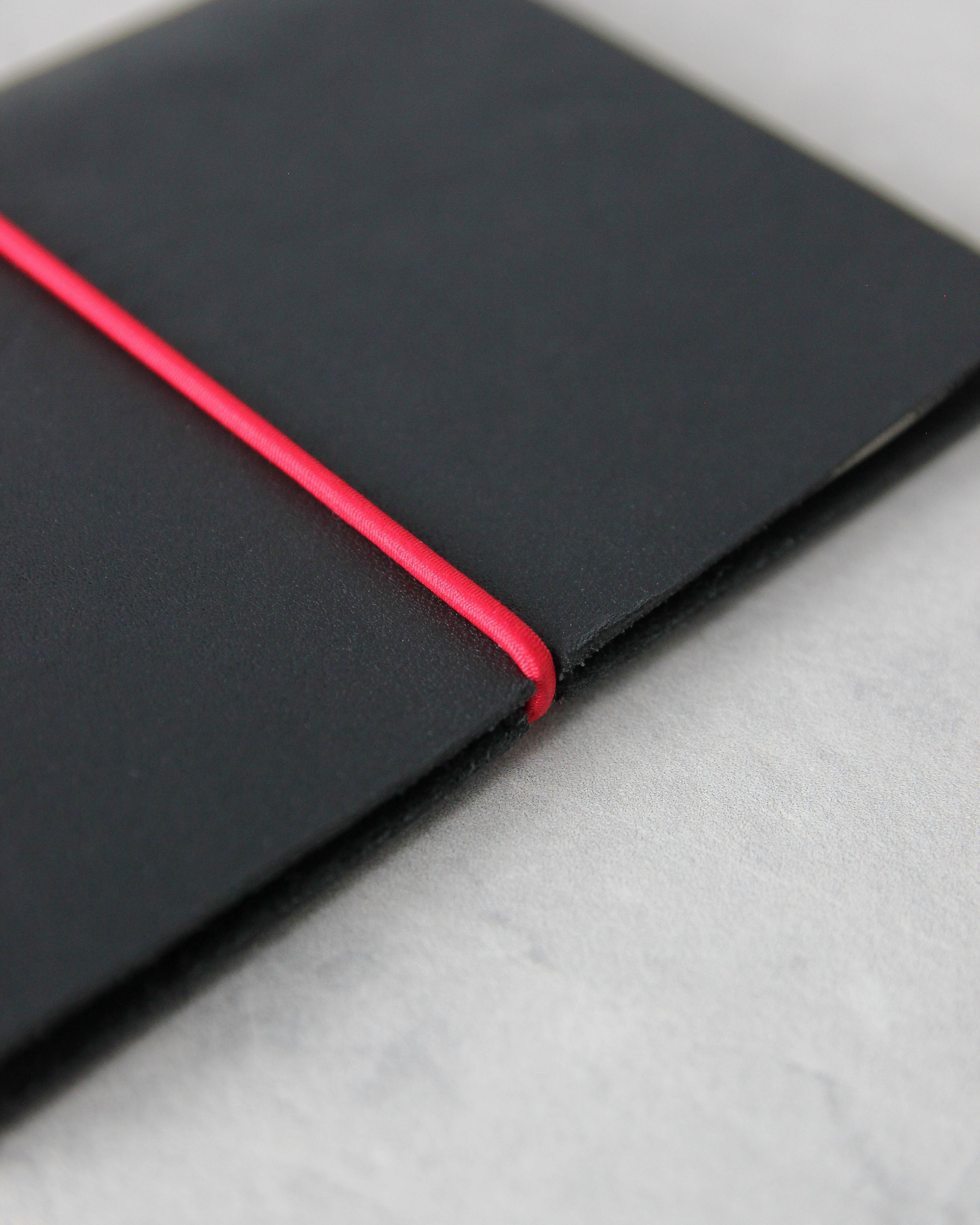 Leather Passport Cover, Black and Red, Detail View