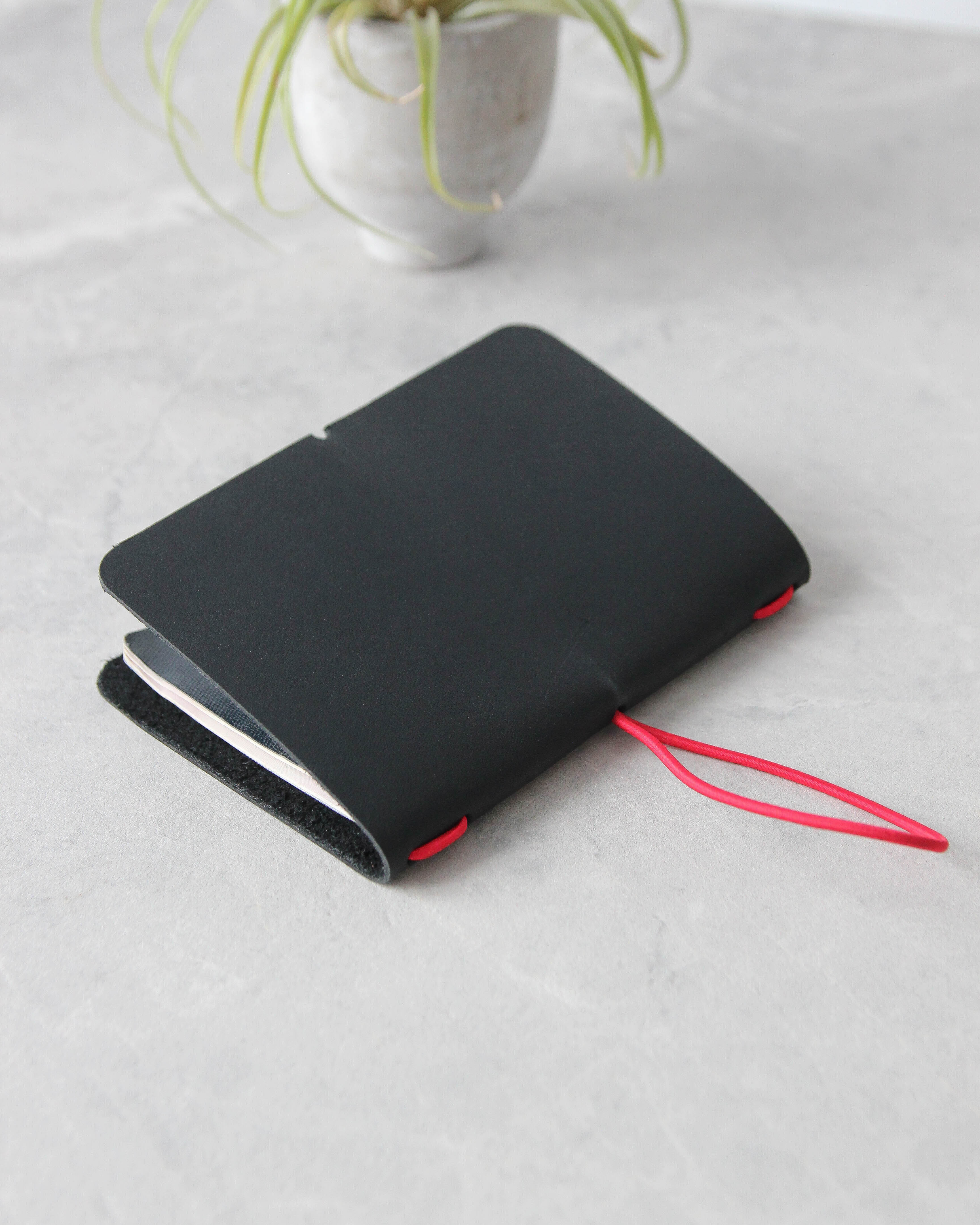 Leather Passport Cover, Black and Red, Side View