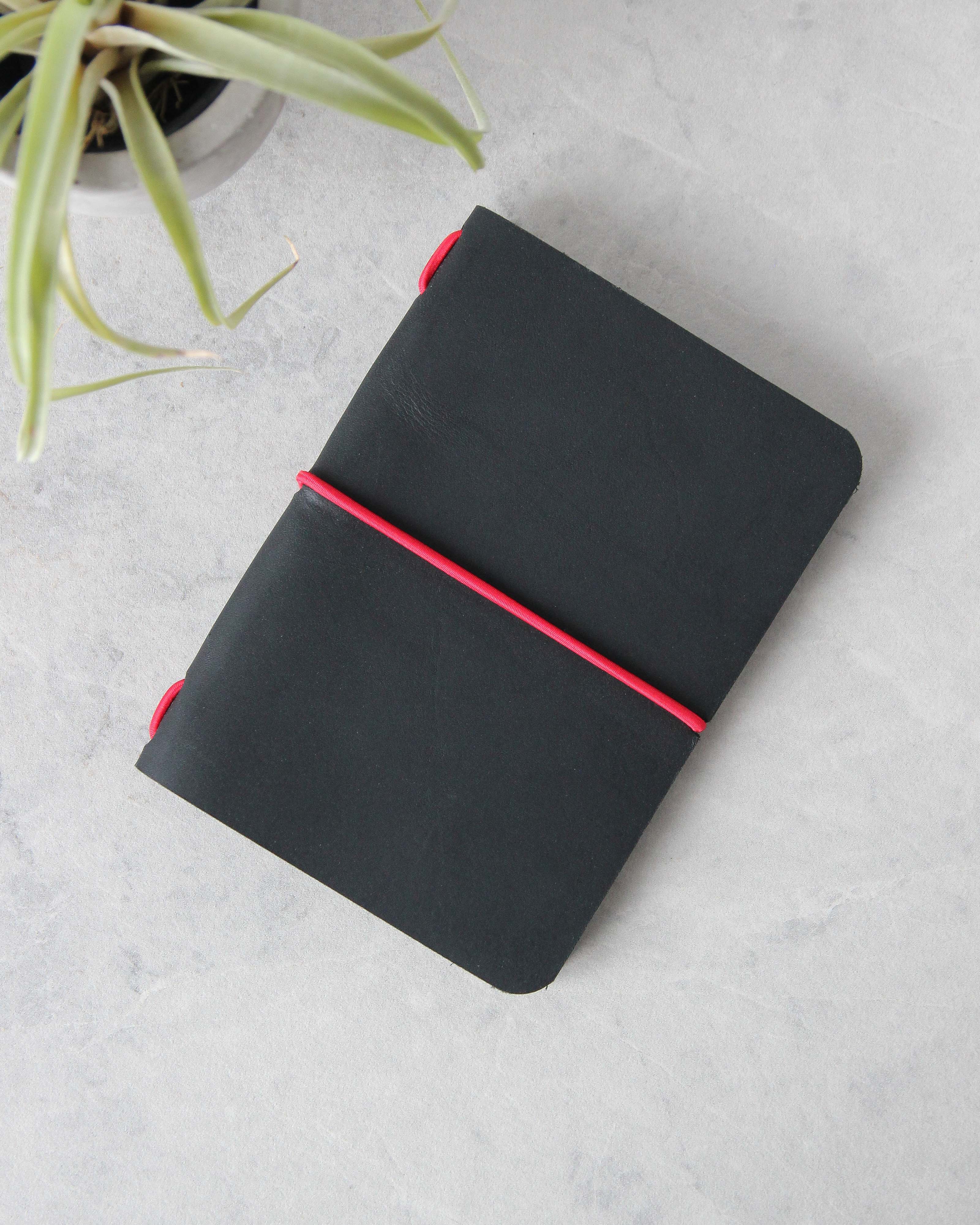 Leather Passport Cover, Black and Red, Top View