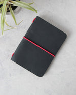 Charger l&#39;image dans la galerie, Leather Passport Cover, Black and Red, Top View
