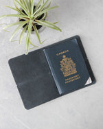 Charger l&#39;image dans la galerie, Leather Passport Cover, Blue-Gray, Open View
