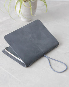 Leather Passport Cover, Blue-Gray, Side View