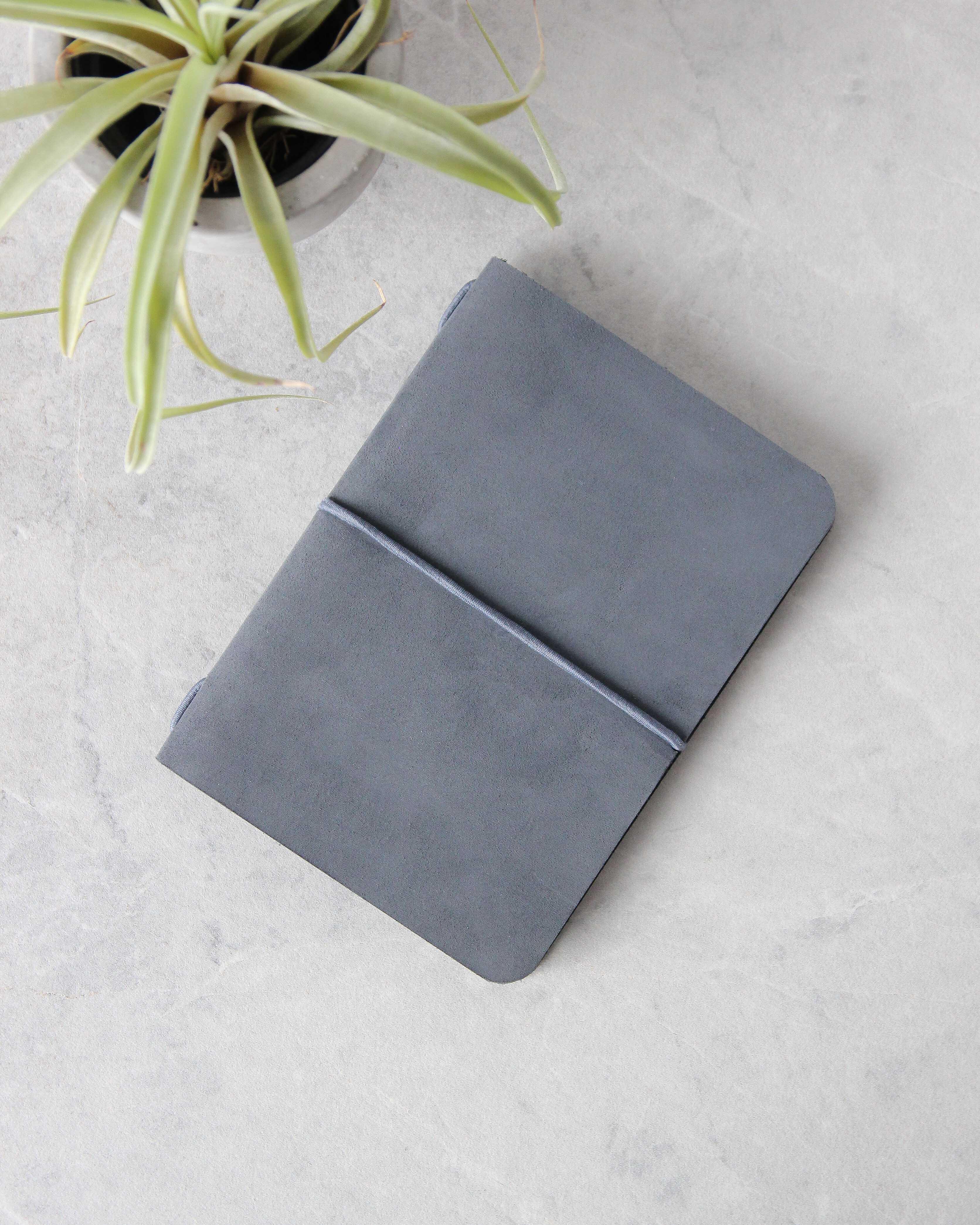 Leather Passport Cover, Blue-Gray, Top View