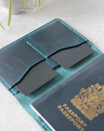 Charger l'image dans la galerie, Leather Passport Cover, Blue, Detail view
