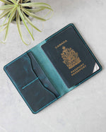 Charger l'image dans la galerie, Leather Passport Cover, Blue, Top view
