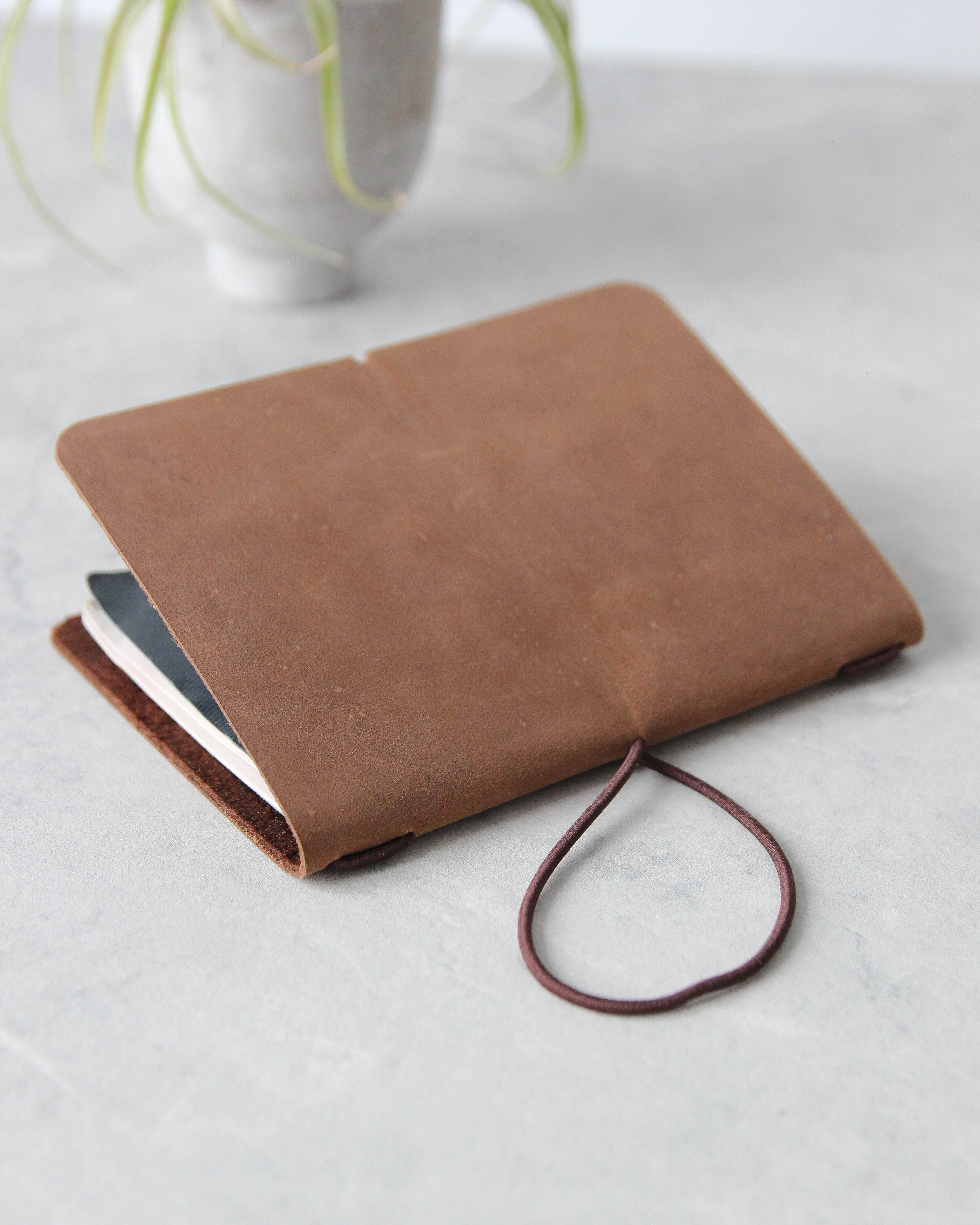 Leather Passport Cover, Brown, Side View