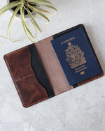 Charger l'image dans la galerie, Leather Passport Cover, Brown and Black, Top view
