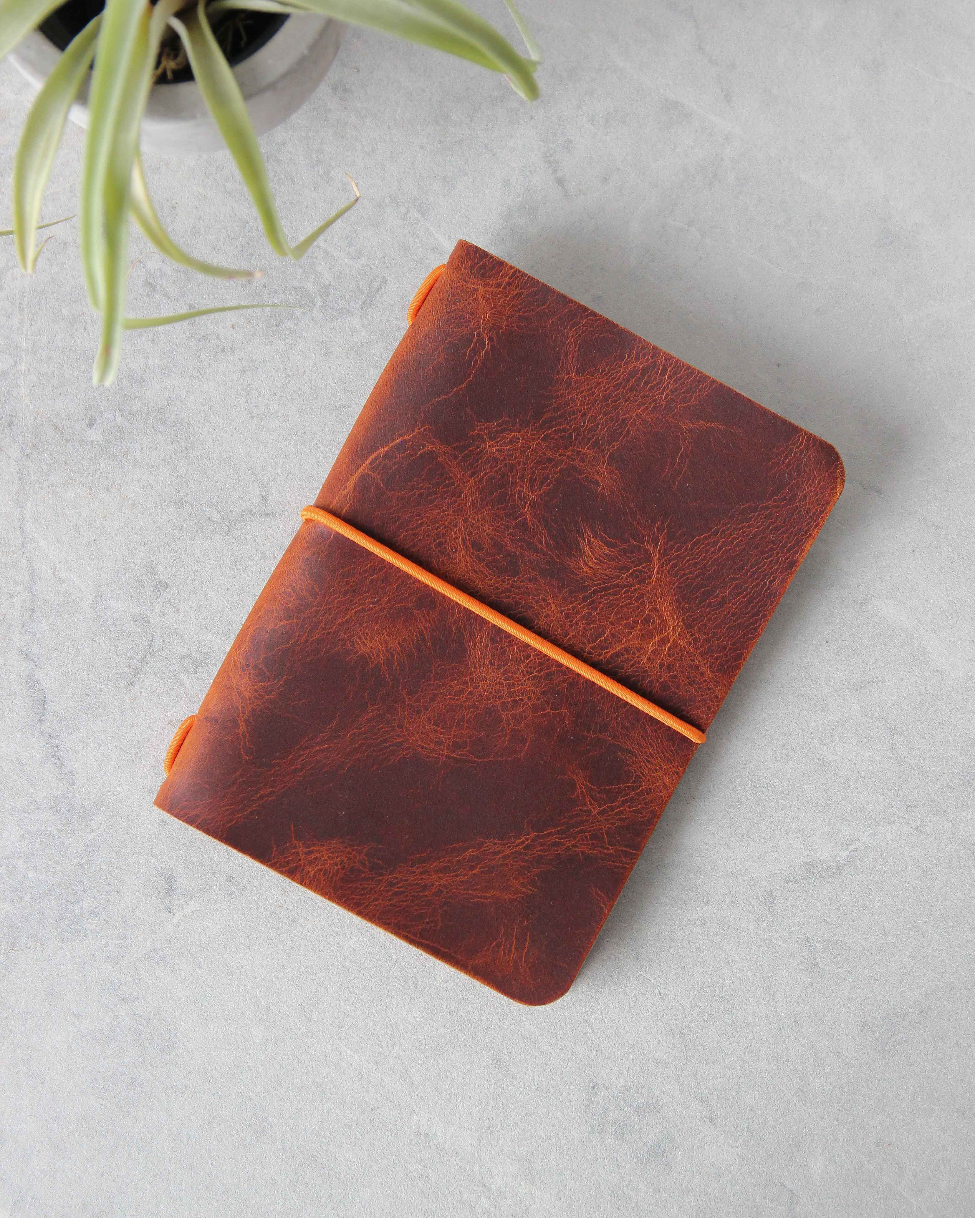 Leather Passport Cover, Cognac and Orange, Front View