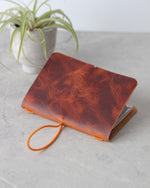 Charger l&#39;image dans la galerie, Leather Passport Cover, Cognac and Orange, Side View

