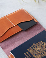 Charger l'image dans la galerie, Leather Passport Cover, Purple and Tan, Detail view
