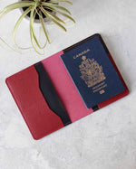 Charger l'image dans la galerie, Leather Passport Cover, Red and Black, Top view

