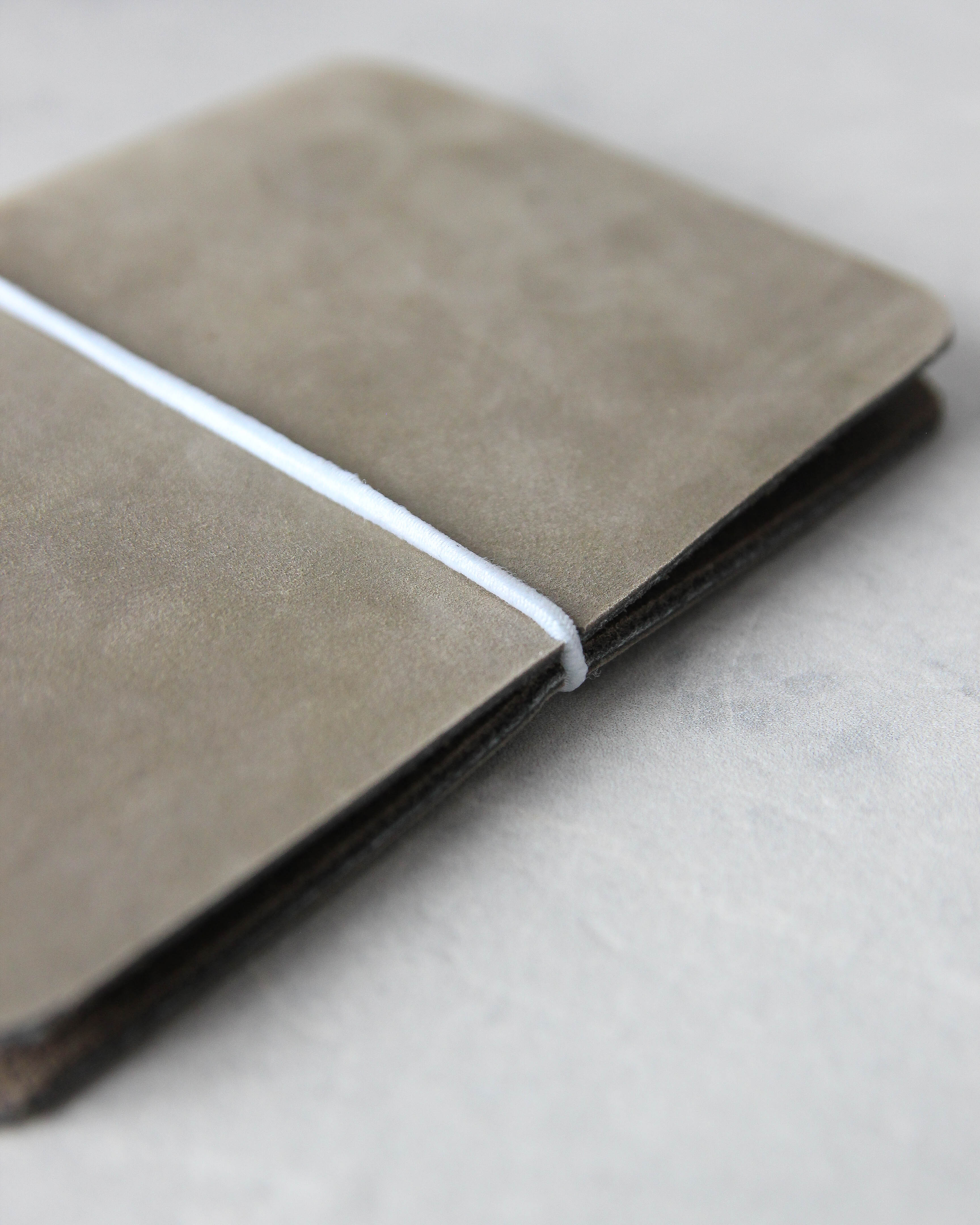 Leather Passport Cover, Sage green and white, Detail View