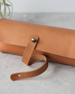 Load image into Gallery viewer, Leather Pencil Case, Beige, Closure View
