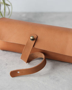 Leather Pencil Case, Beige, Closure View