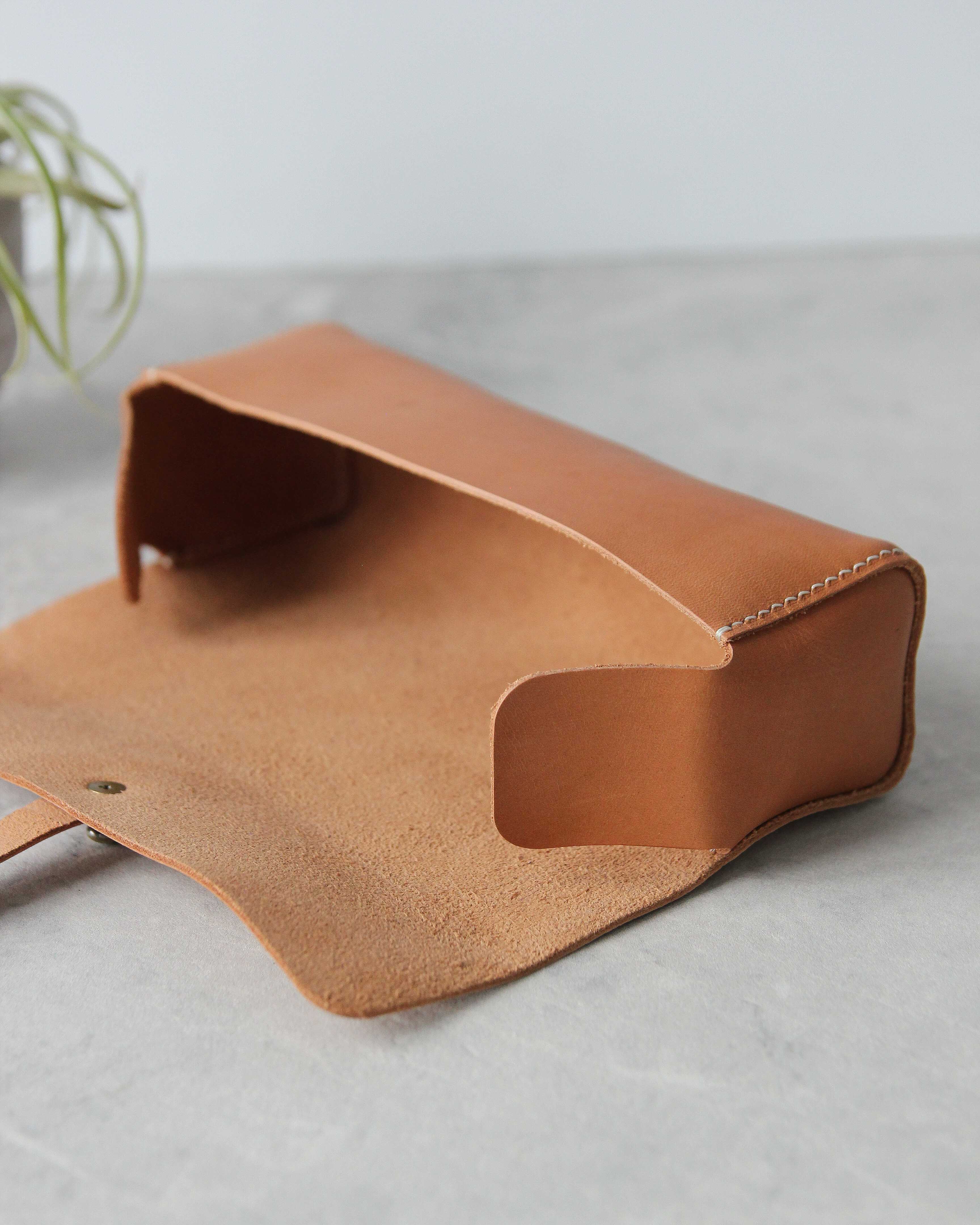 Leather Pencil Case, Beige, Open View