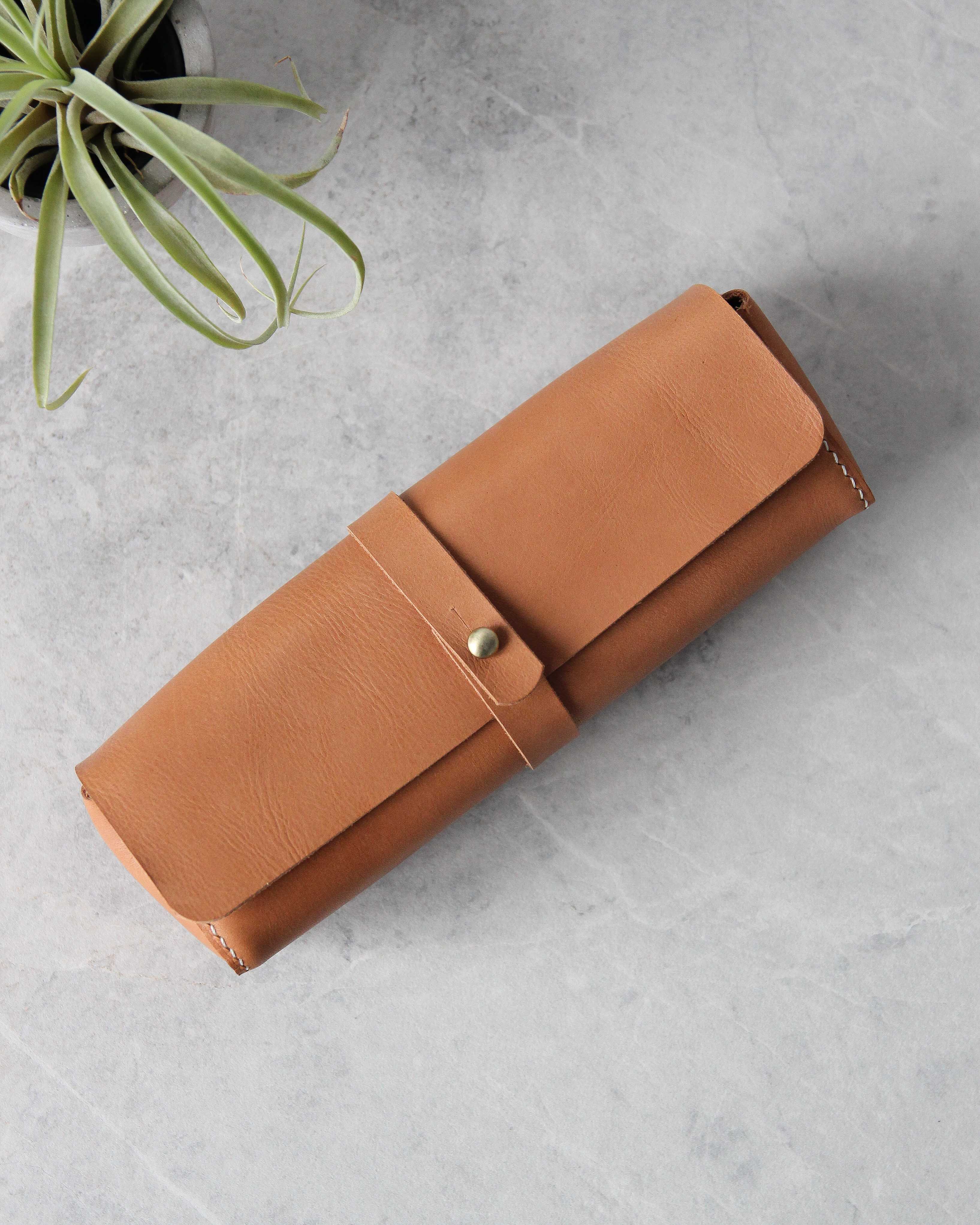 Leather Pencil Case, Beige, Top View