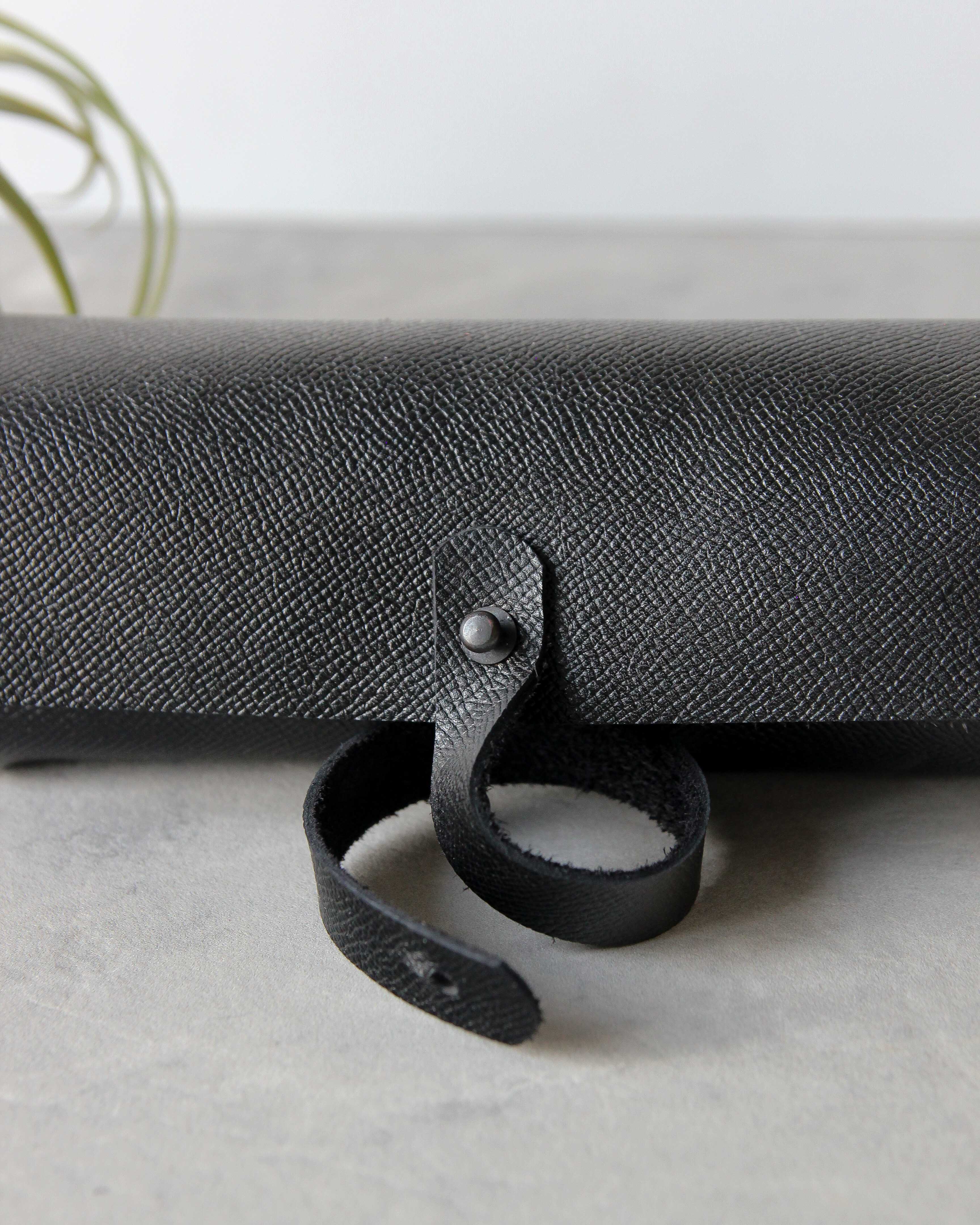 Leather Pencil Case, Black, Closure View