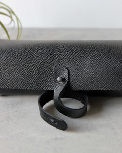 Leather Pencil Case, Black, Closure View