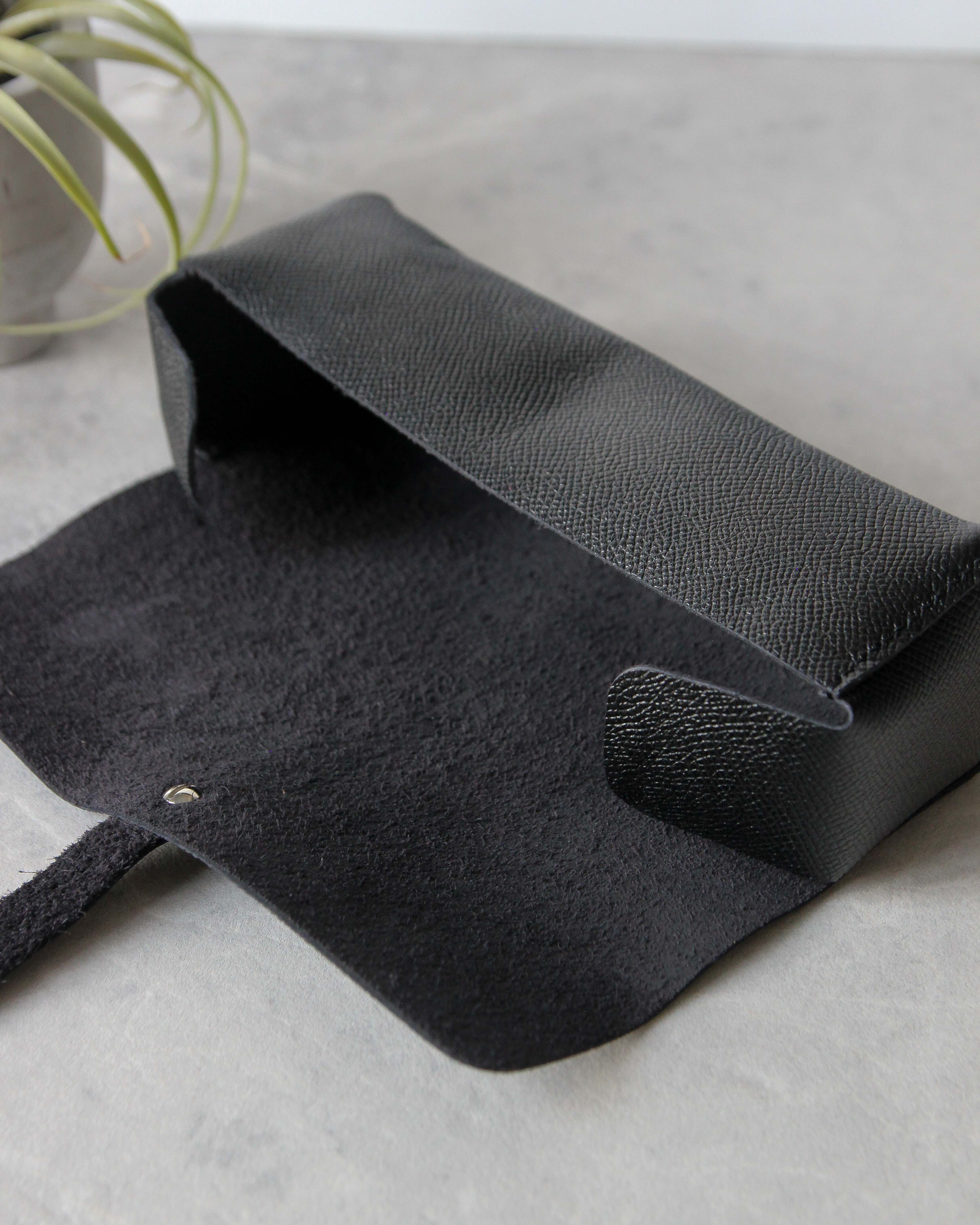Leather Pencil Case, Black, Open View