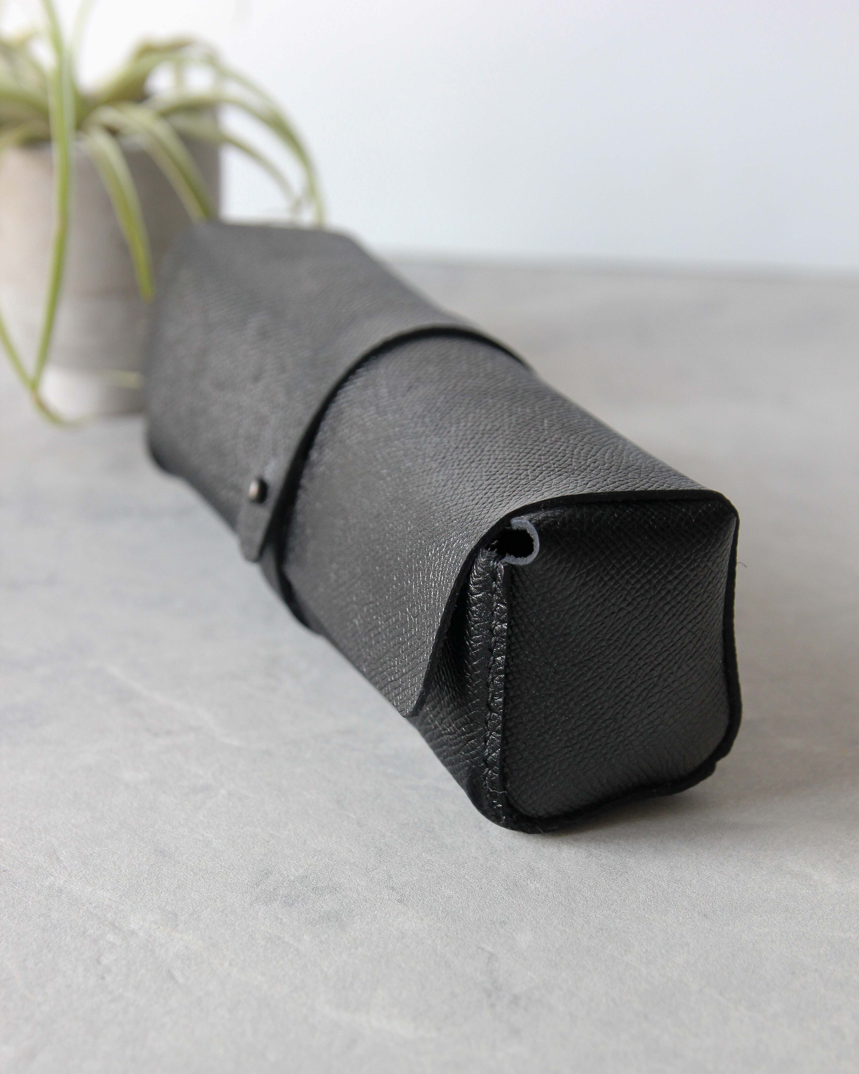 Leather Pencil Case, Black, Side View