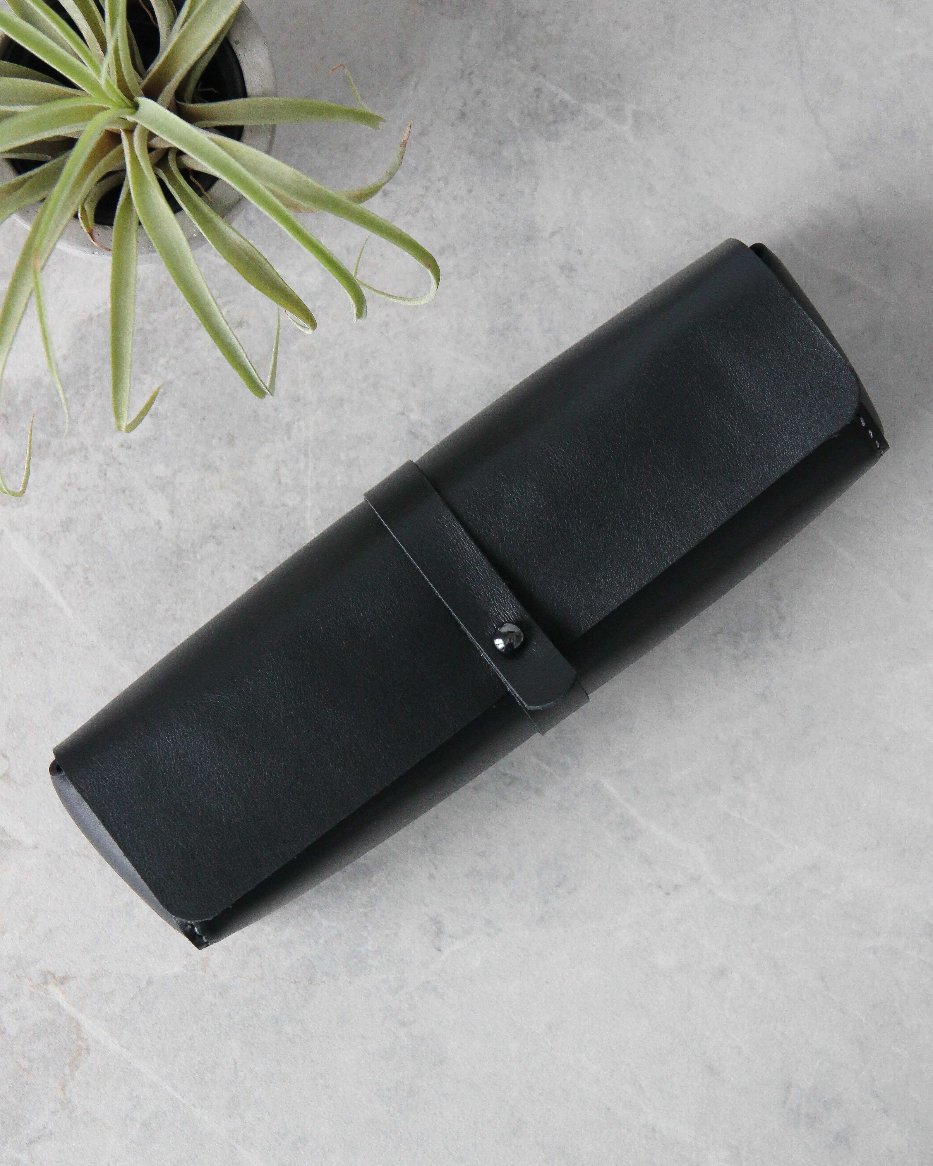 Leather Pencil Case, Black, Top View