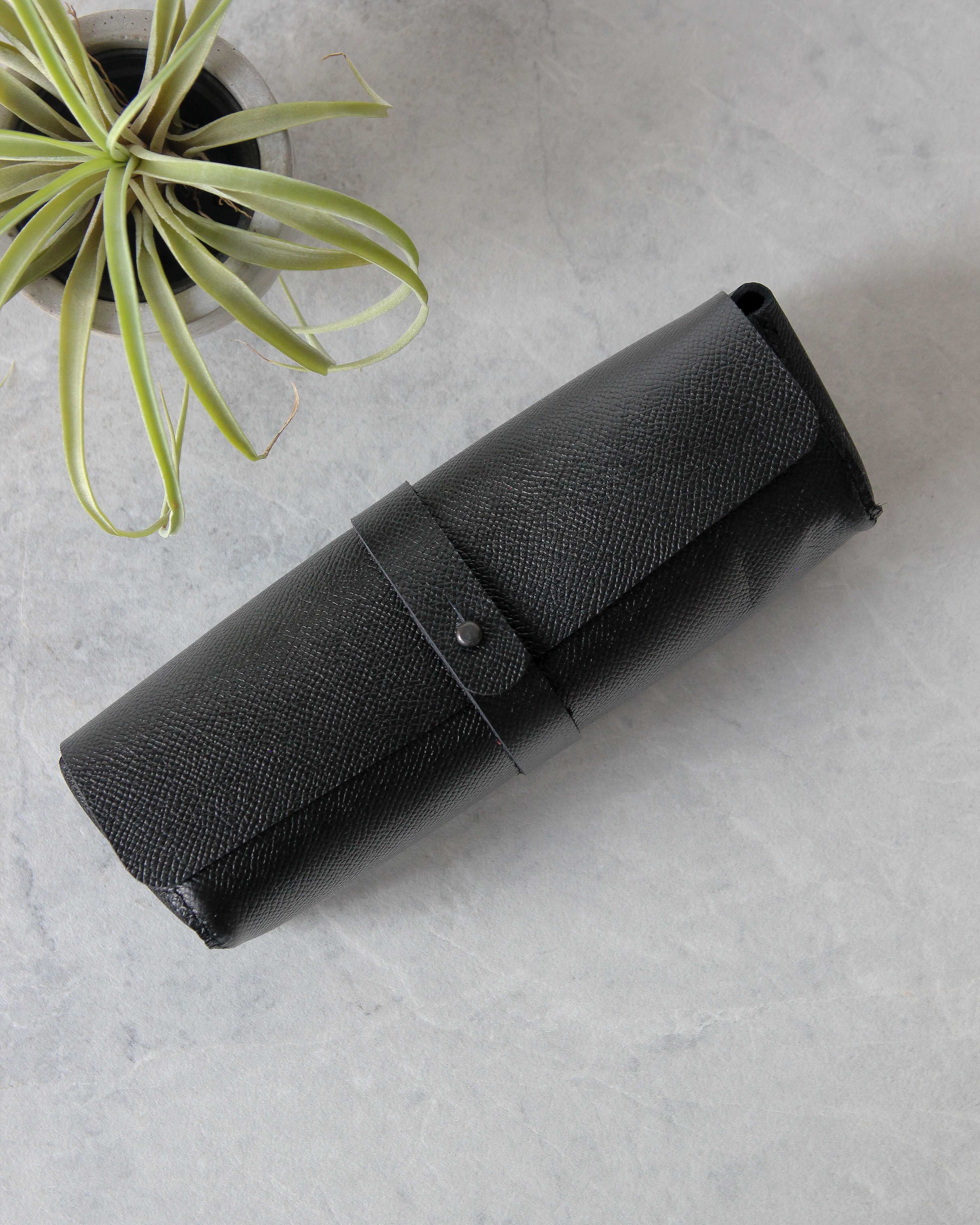 Leather Pencil Case, Black, Top View