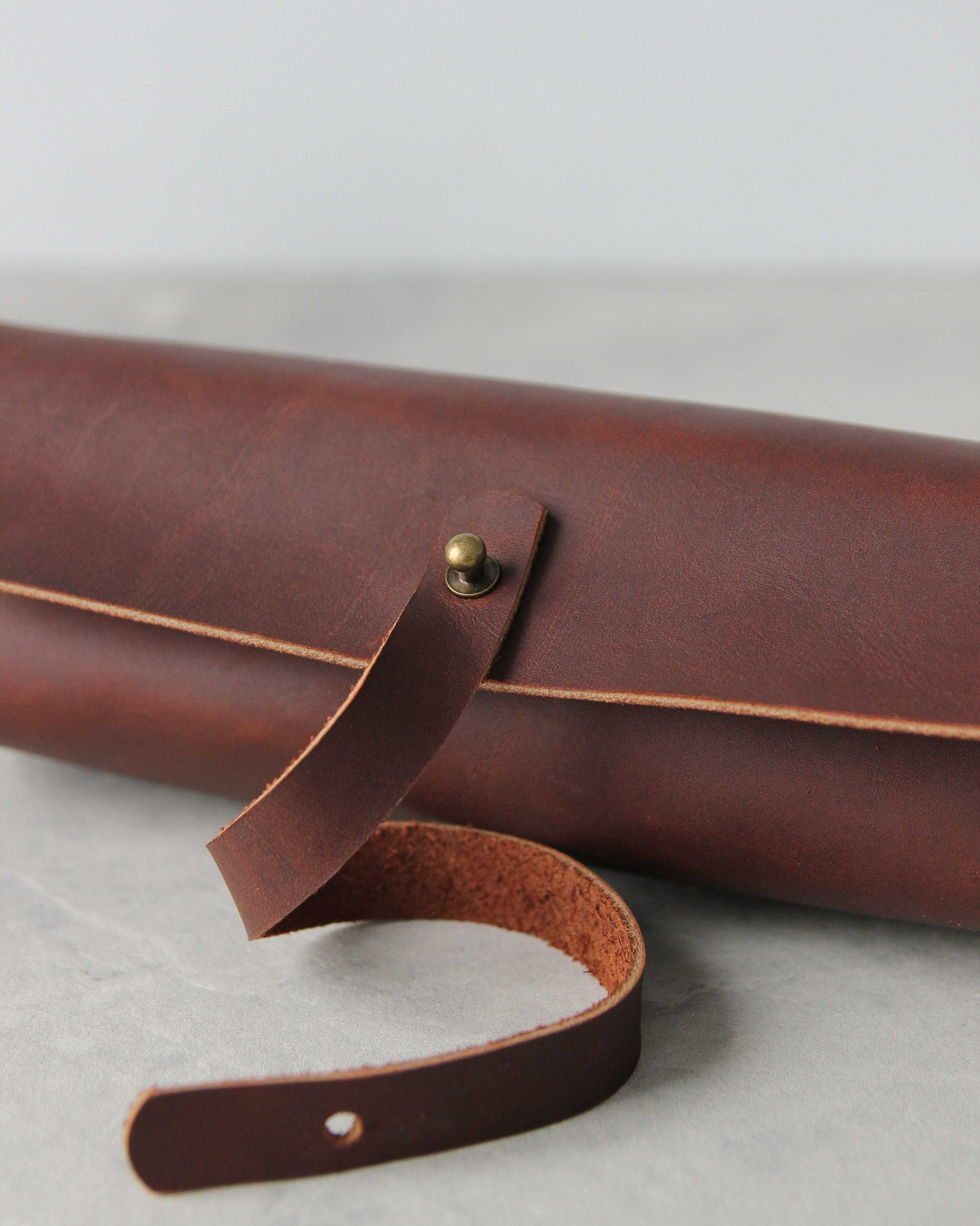 Leather Pencil Case, Brown, Closure