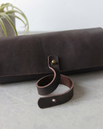 Load image into Gallery viewer, Leather Pencil Case, Brown, Closure View
