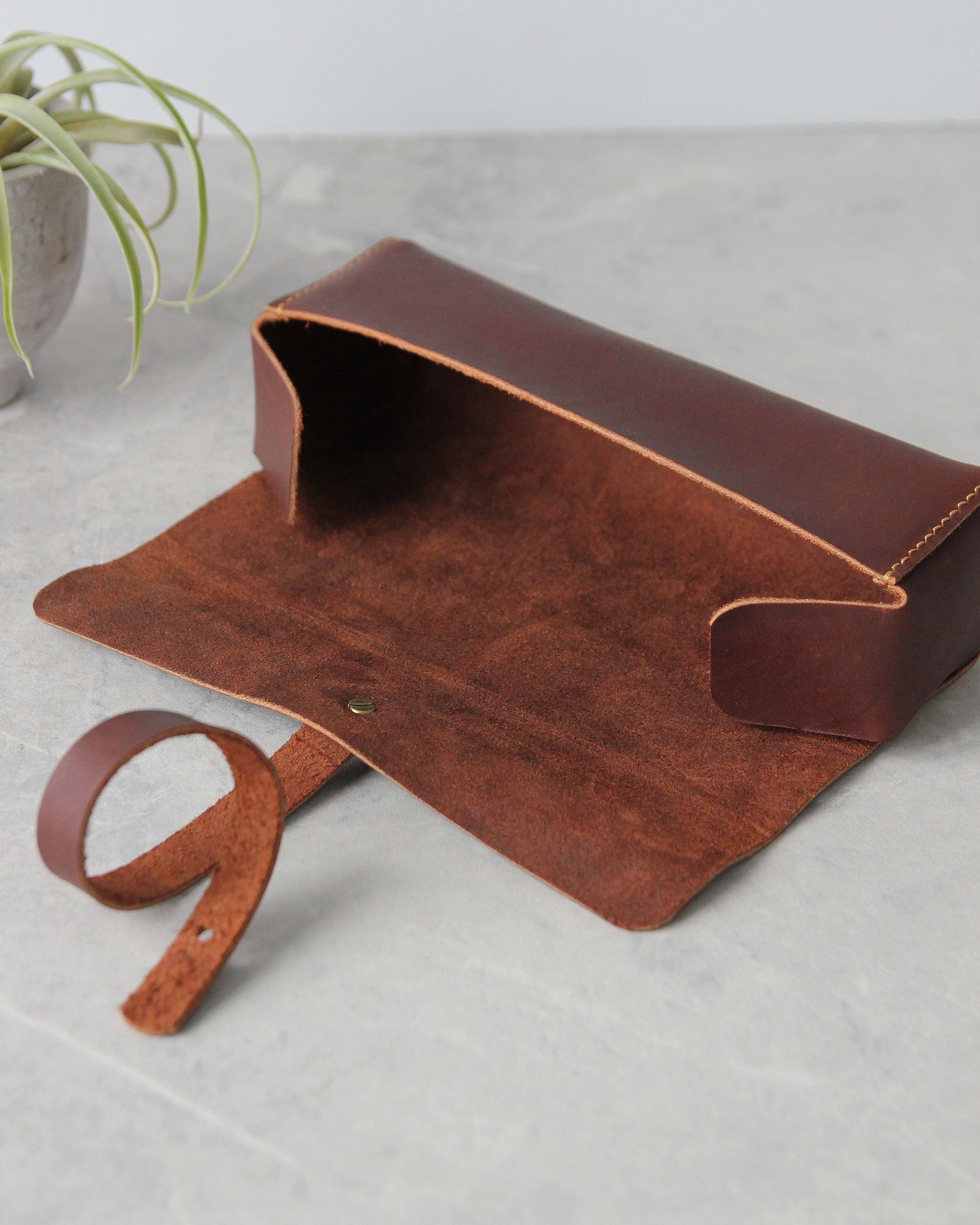 Leather Pencil Case, Brown, Open View