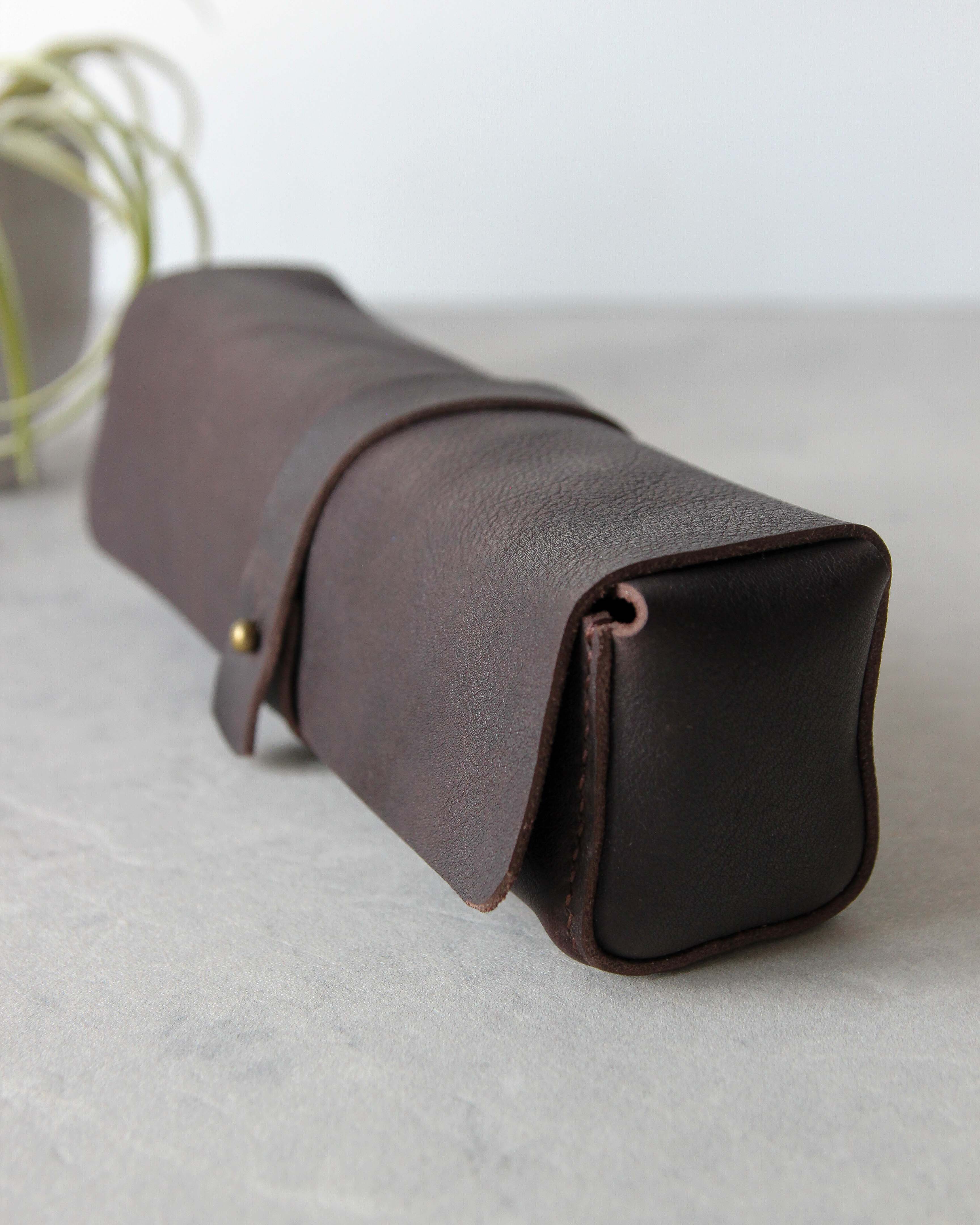 Leather Pencil Case, Brown, Side View
