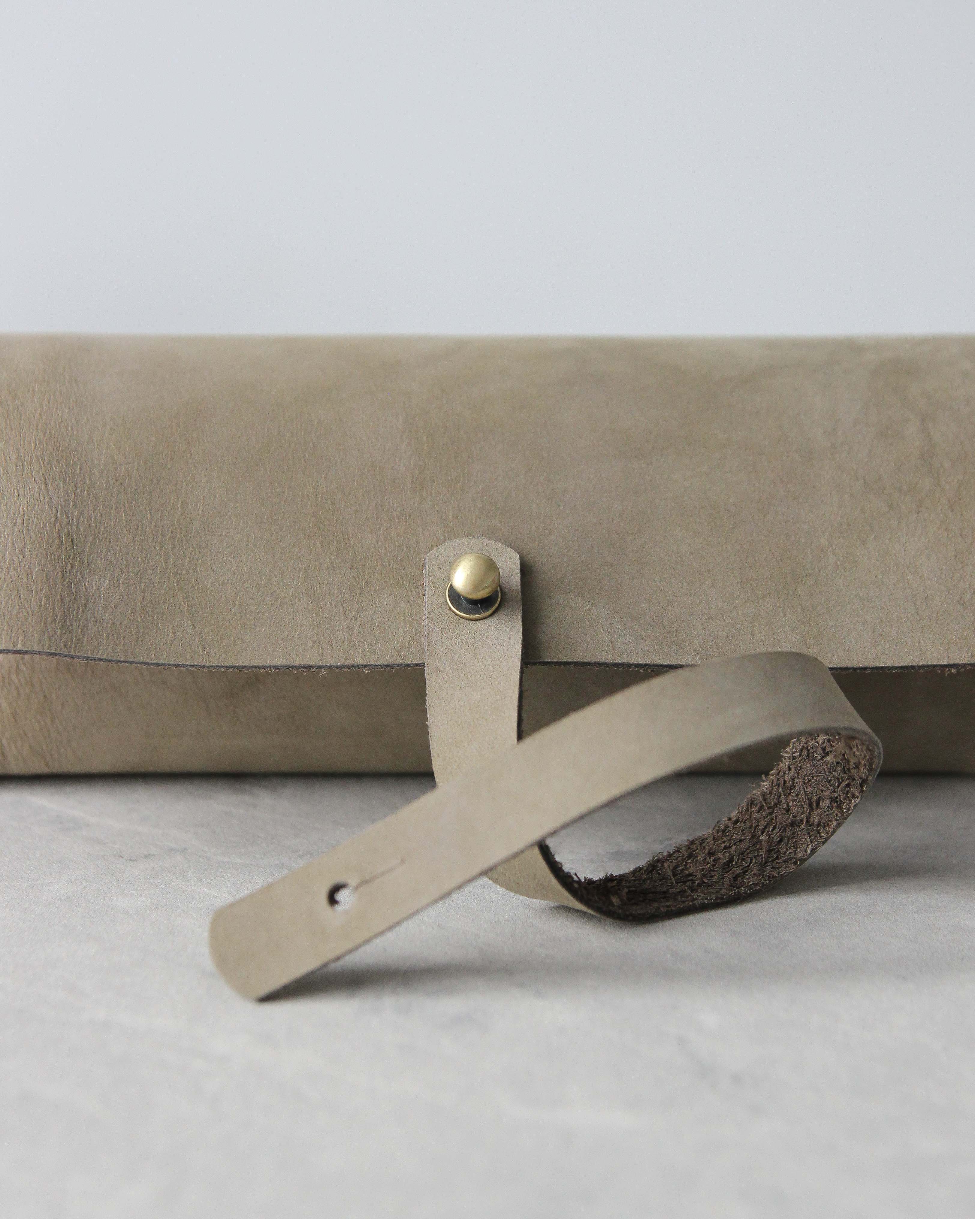 Leather Pencil Case, Sage Green, Closure View