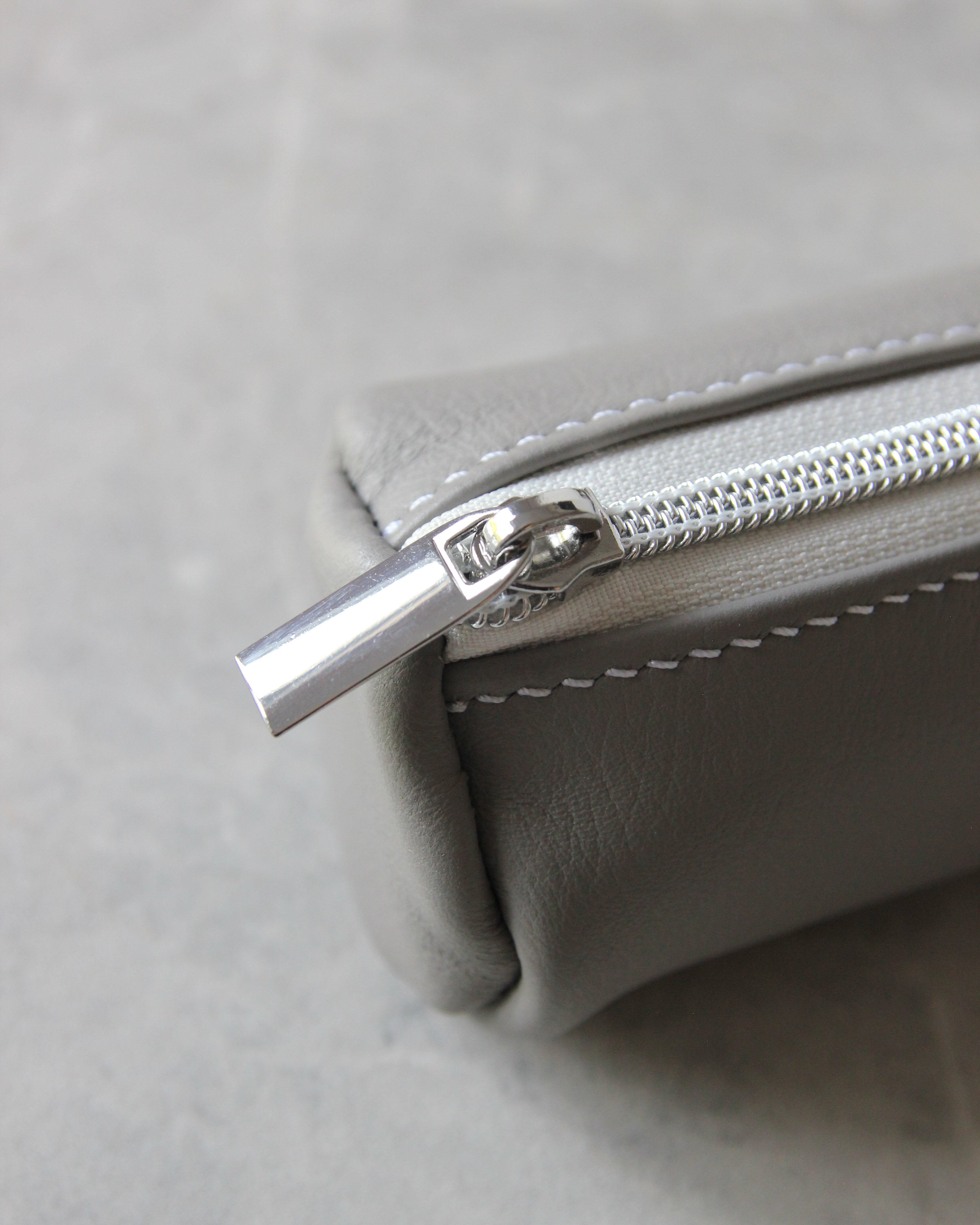 Leather Pencil Case, Zipper, Gray, Detail View