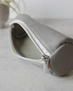 Leather Pencil Case, Zipper, Gray, Front View