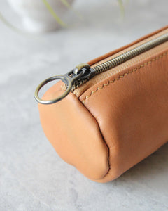 Leather Pencil Case, Zipper, Natural, End View