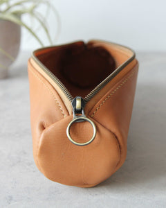 Leather Pencil Case, Zipper, Natural, Side View