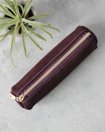 Charger l&#39;image dans la galerie, Leather Pencil Case, Zipper, Purple, Top View
