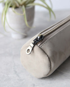 Leather Pencil Case, Zipper, Sage Green, End View