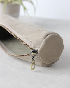 Leather Pencil Case, Zipper, Sage Green, Front View