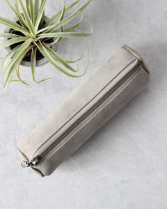 Leather Pencil Case, Zipper, Sage Green, Top View