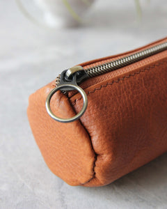 Leather Pencil Case, Zipper, Tan, End View