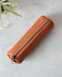 Leather Pencil Case, Zipper, Tan, Top View