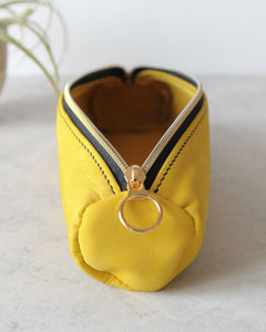 Leather Pencil Case, Zipper, Yellow, Side View