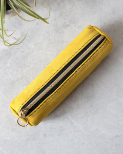 Leather Pencil Case, Zipper, Yellow, Top View