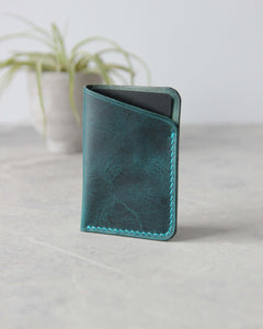 Leather Simple Cardholder, Blue, Front view