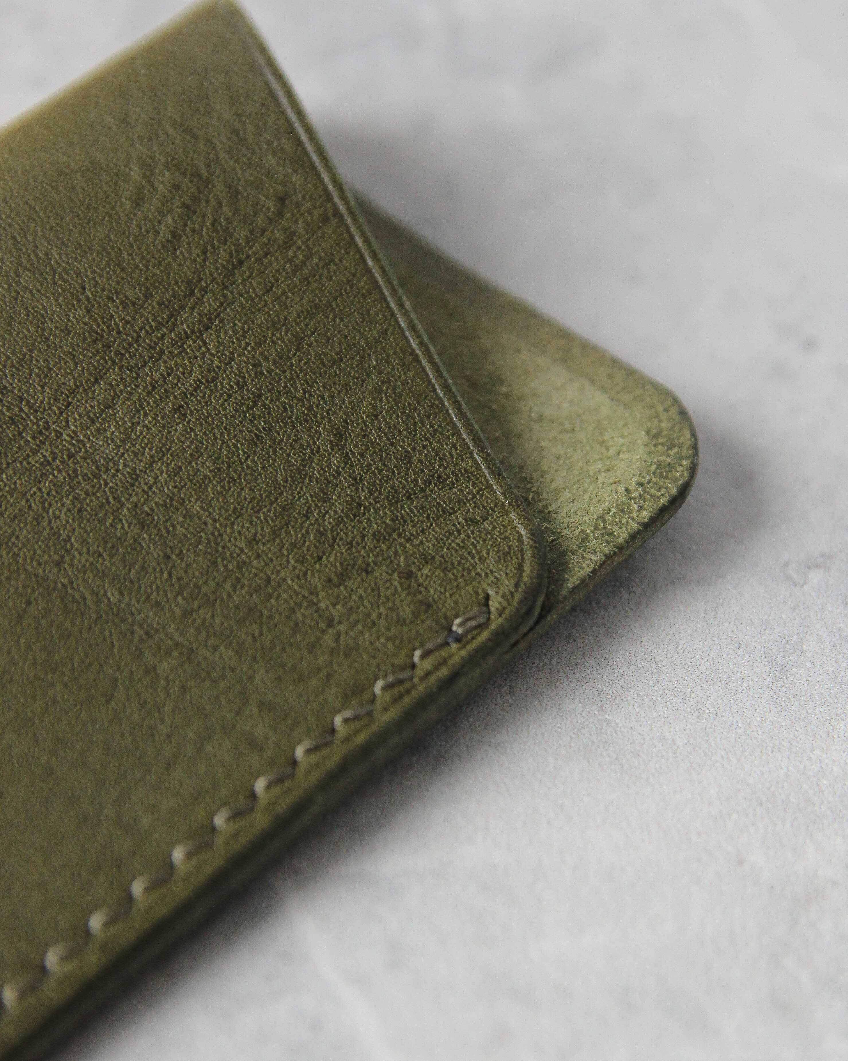 Leather Simple Cardholder, Olive Green, Detail view