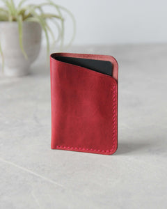 Leather Simple Cardholder, Red, Front view