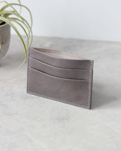 Leather Slim Cardholder, Gray, Front view