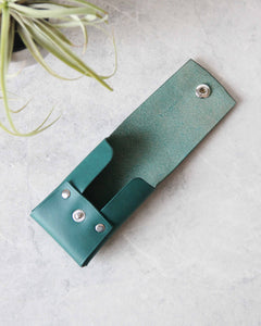 Leather Snap Cardholder, Aqua, Open view